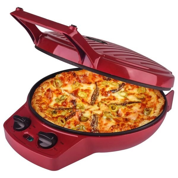 Courant Pizza Maker, 12 Inch Pizza Cooker and Calzone Maker, with Timer &Temperatures control, 1440 Watts Pizza Oven convert to Electric indoor Grill, Red Courant Pizza Maker, 12 Inch Pizza Cooker and Calzone Maker, with Timer &Temperatures control, 1440 Watts Pizza Oven convert to Electric indoor Grill, Red