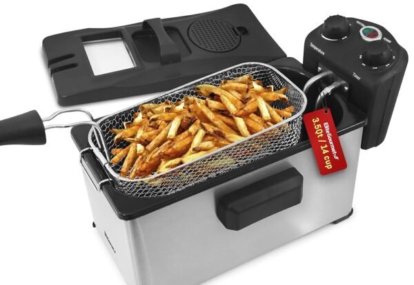 Elite Gourmet EDF-3500 Electric Immersion Deep Fryer. Removable Basket, Timer Control Adjustable Temperature, Lid with Viewing Window and Odor Free Filter,Stainless Steel,3.5... Elite Gourmet EDF-3500 Electric Immersion Deep Fryer. Removable Basket, Timer Control Adjustable Temperature, Lid with Viewing Window and Odor Free Filter,Stainless Steel,3.5...