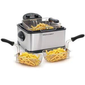Elite Gourmet EDF-401T Electric 4.5 Qt. / 17 Cup Immersion Deep Fryer 3-Baskets, 1700-Watt, Timer Control Adjustable Temperature, Lid with Viewing Window and Odor Free Filter Elite Gourmet EDF-401T Electric 4.5 Qt. / 17 Cup Immersion Deep Fryer 3-Baskets, 1700-Watt, Timer Control Adjustable Temperature, Lid with Viewing Window and Odor Free Filter