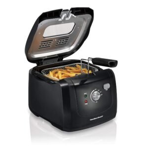 Hamilton Beach Cool Touch Electric Deep Fryer with Basket and Lid, 2 Liters / 8 Cups Oil Capacity, Adjustable Temperature, 1500 Watts for Fast Heat-up, Viewing Window, Easy to... Hamilton Beach Cool Touch Electric Deep Fryer with Basket and Lid, 2 Liters / 8 Cups Oil Capacity, Adjustable Temperature, 1500 Watts for Fast Heat-up, Viewing Window, Easy to...