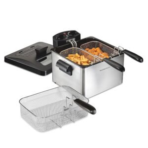 Hamilton Beach Electric Deep Fryer with Lid 4.5 Liters / 19 Cups Oil Capacity, Temperature Control, View Window, Professional Style, 1800 Watts, Three Frying Baskets, Stainless... Hamilton Beach Electric Deep Fryer with Lid 4.5 Liters / 19 Cups Oil Capacity, Temperature Control, View Window, Professional Style, 1800 Watts, Three Frying Baskets, Stainless...