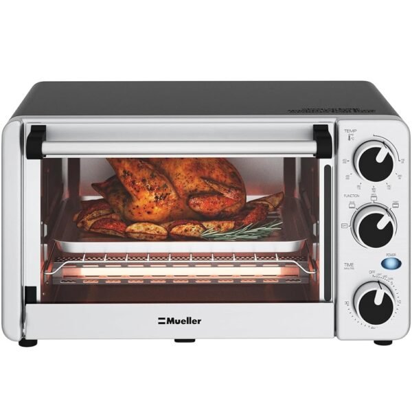 Mueller Toaster Oven with 30 Minute Timer - Toast - Bake - Broiler Settings, Stainless Steel, Natural Convection, Fits 9 inch Pizza, 4 Slice Toaster, 1100 W Mueller Toaster Oven with 30 Minute Timer - Toast - Bake - Broiler Settings, Stainless Steel, Natural Convection, Fits 9 inch Pizza, 4 Slice Toaster, 1100 W