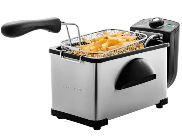 OVENTE Electric Deep Fryer 2 Liter Capacity, 1500 Watt Lid with Viewing Window and Odor Filter, Adjustable Temperature, Removable Frying Basket and Easy to Clean Stainless Steel...