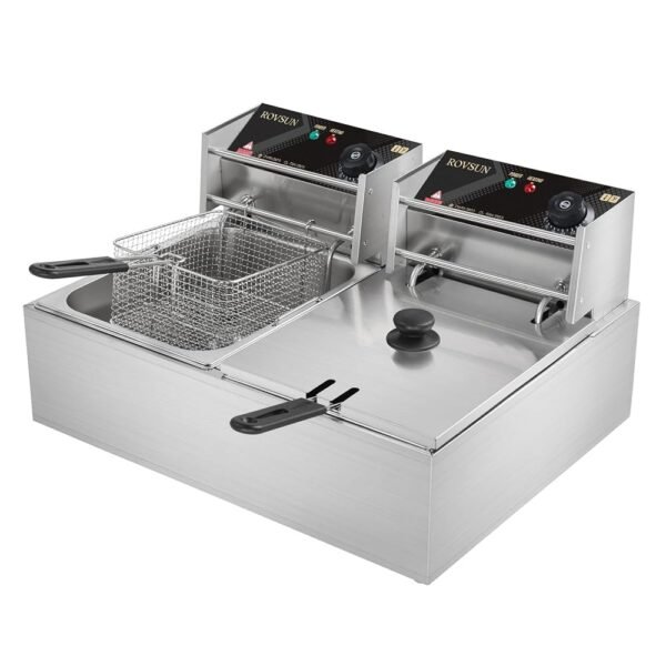 ROVSUN 22.8QT Electric Deep Fryer w/ 2 Baskets & Lids, 21.8L Stainless Steel Commercial Double Fryer, Countertop Kitchen Frying Machine w/Temperature Control, French Fries... ROVSUN 22.8QT Electric Deep Fryer w/ 2 Baskets & Lids, 21.8L Stainless Steel Commercial Double Fryer, Countertop Kitchen Frying Machine w/Temperature Control, French Fries...