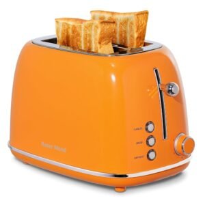 2 Slice Toaster Retro Stainless Steel with Bagel, Cancel, and Defrost Functions, 6 Bread Shade Settings, Extra Wide Slots and Removable Crumb Tray, Orange 2 Slice Toaster Retro Stainless Steel with Bagel, Cancel, and Defrost Functions, 6 Bread Shade Settings, Extra Wide Slots and Removable Crumb Tray, Orange