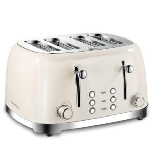 4 Slice Toaster Roter Mond Retro Stainless Steel with Bagel Defrost Cancel Function, 6 Browning Settings, Extre Wide Slot and Removable Crumb Tray, Cream, ST033 4 Slice Toaster Roter Mond Retro Stainless Steel with Bagel Defrost Cancel Function, 6 Browning Settings, Extre Wide Slot and Removable Crumb Tray, Cream, ST033