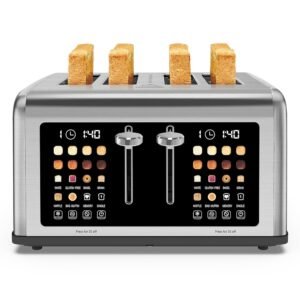 4 Slice Toaster Touch Screen, Stainless Steel Toasters Digital Timer, Dual Control Panel Toasters, 8 Shade Settings 6 Bread Types for Bagel, Cancel, Defrost 1650W 4 Slice Toaster Touch Screen, Stainless Steel Toasters Digital Timer, Dual Control Panel Toasters, 8 Shade Settings 6 Bread Types for Bagel, Cancel, Defrost 1650W