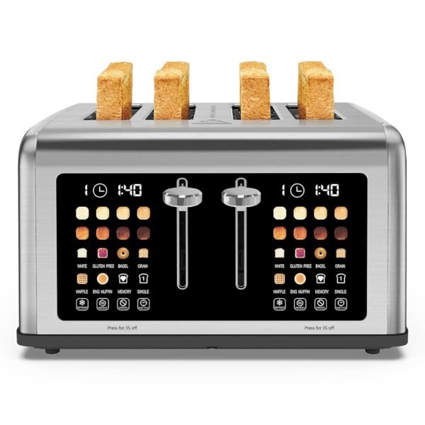 4 Slice Toaster Touch Screen, Stainless Steel Toasters Digital Timer, Dual Control Panel Toasters, 8 Shade Settings 6 Bread Types for Bagel, Cancel, Defrost 1650W 4 Slice Toaster Touch Screen, Stainless Steel Toasters Digital Timer, Dual Control Panel Toasters, 8 Shade Settings 6 Bread Types for Bagel, Cancel, Defrost 1650W