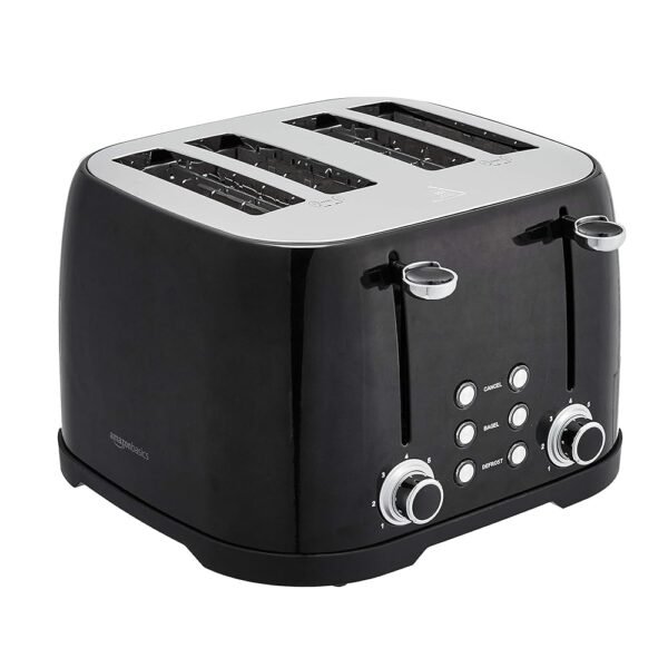 Amazon Basics 4 Slice Toaster, With 6 Browning Settings, Extra Wide Slots For Bagels and Special Breads, Removable Easy-to-Clean Crumb Tray, Cancel/Defrost/Bagel Buttons, 1600W,... Amazon Basics 4 Slice Toaster, With 6 Browning Settings, Extra Wide Slots For Bagels and Special Breads, Removable Easy-to-Clean Crumb Tray, Cancel/Defrost/Bagel Buttons, 1600W,...