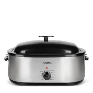 AROMA® 20Qt. Roaster Oven with Self-Basting Lid, Fits 24-lb. Turkey, Adjustable Temperature Settings, Keep Warm Setting, Stainless Steel (ART-720S) AROMA® 20Qt. Roaster Oven with Self-Basting Lid, Fits 24-lb. Turkey, Adjustable Temperature Settings, Keep Warm Setting, Stainless Steel (ART-720S)