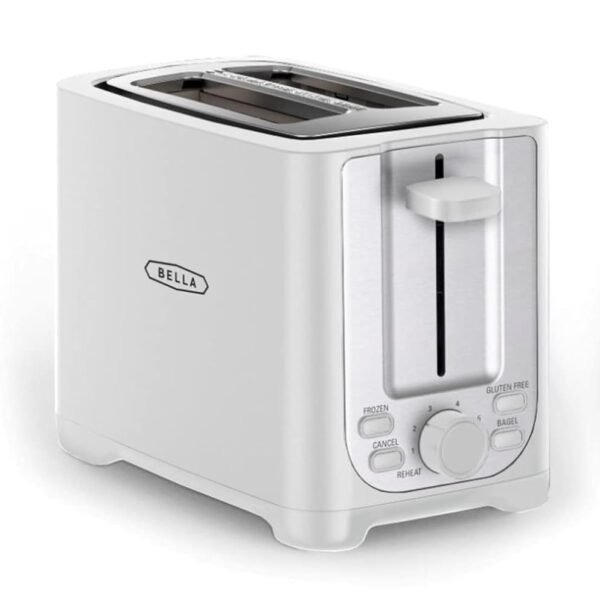 BELLA 2 Slice Toaster with Auto Shut Off - Extra Wide Slots & Removable Crumb Tray and Cancel, Defrost & Reheat Function - Toast Bread, Bagel & Waffle, White BELLA 2 Slice Toaster with Auto Shut Off - Extra Wide Slots & Removable Crumb Tray and Cancel, Defrost & Reheat Function - Toast Bread, Bagel & Waffle, White