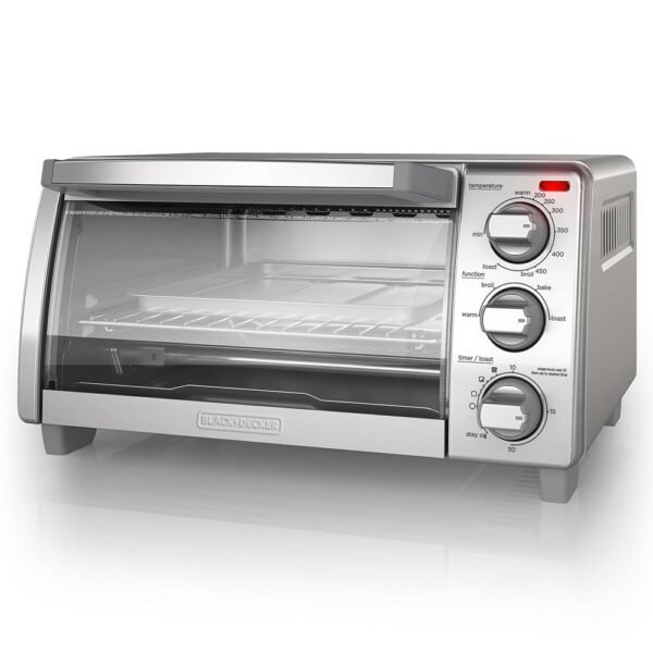 BLACK+DECKER 4-Slice Toaster Oven, TO1745SSG-1A, Even Toast, 4 Cooking Functions Bake, Broil, Toast and Keep Warm, Removable Crumb Tray, Timer BLACK+DECKER 4-Slice Toaster Oven, TO1745SSG-1A, Even Toast, 4 Cooking Functions Bake, Broil, Toast and Keep Warm, Removable Crumb Tray, Timer