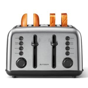 BUYDEEM DT640 4-Slice Toaster, Extra Wide Slots, Retro Stainless Steel with High Lift Lever, Bagel and Muffin Function, Removal Crumb Tray, 7-Shade Settings,Stainless Steel BUYDEEM DT640 4-Slice Toaster, Extra Wide Slots, Retro Stainless Steel with High Lift Lever, Bagel and Muffin Function, Removal Crumb Tray, 7-Shade Settings,Stainless Steel