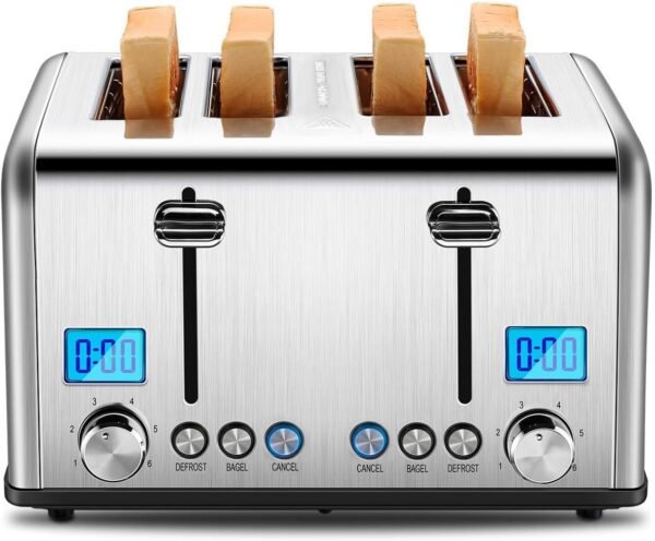 Countdown Stainless Steel 4 Slice Toaster with Bagel, Defrost, Cancel Function, Dual Toaster, Extra Wide Slots, 6 Shade Settings, Removable Crumb Trays, 1650W Countdown Stainless Steel 4 Slice Toaster with Bagel, Defrost, Cancel Function, Dual Toaster, Extra Wide Slots, 6 Shade Settings, Removable Crumb Trays, 1650W