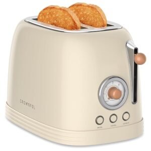 CROWNFUL 2-Slice Toaster, Extra Wide Slots Toaster, Retro Stainless Steel with Bagel, Cancel, Defrost, Reheat Function and 6-Shade Settings, Removal Crumb Tray, Cream CROWNFUL 2-Slice Toaster, Extra Wide Slots Toaster, Retro Stainless Steel with Bagel, Cancel, Defrost, Reheat Function and 6-Shade Settings, Removal Crumb Tray, Cream