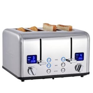 CUSIMAX 4 Slice Toaster, Ultra-Clear LED Display & Extra Wide Slots, Dual Control Panels of 6 Shade Settings, Cancel/Bagel/Defrost Function, Removable Crumb Trays, Stainless... CUSIMAX 4 Slice Toaster, Ultra-Clear LED Display & Extra Wide Slots, Dual Control Panels of 6 Shade Settings, Cancel/Bagel/Defrost Function, Removable Crumb Trays, Stainless...