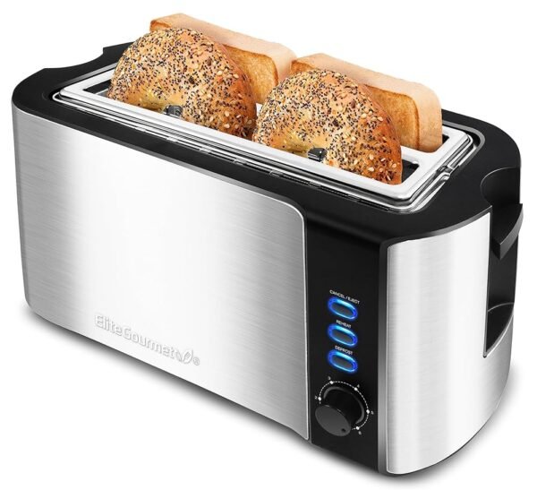 Elite Gourmet ECT-3100 Long Slot 4 Slice Toaster, Reheat, 6 Toast Settings, Defrost, Cancel Functions, Built-in Warming Rack, Extra Wide Slots for Bagels & Waffles, Stainless... Elite Gourmet ECT-3100 Long Slot 4 Slice Toaster, Reheat, 6 Toast Settings, Defrost, Cancel Functions, Built-in Warming Rack, Extra Wide Slots for Bagels & Waffles, Stainless...