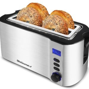 Elite Gourmet ECT4400B# Long Slot 4 Slice Toaster, Countdown Timer, 6 Toast Setting, Defrost, Cancel Function, Built-in Warming Rack, Extra Wide Slots for Bagel Waffle,... Elite Gourmet ECT4400B# Long Slot 4 Slice Toaster, Countdown Timer, 6 Toast Setting, Defrost, Cancel Function, Built-in Warming Rack, Extra Wide Slots for Bagel Waffle,...