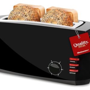 Elite Gourmet ECT4829B Long Slot 4 Slice Toaster, 6 Toast Settings Toaster Defrost, Reheat, Cancel Functions, Slide Out Crumb Tray, Extra Wide Slots for Bagels Waffles, Black Elite Gourmet ECT4829B Long Slot 4 Slice Toaster, 6 Toast Settings Toaster Defrost, Reheat, Cancel Functions, Slide Out Crumb Tray, Extra Wide Slots for Bagels Waffles, Black