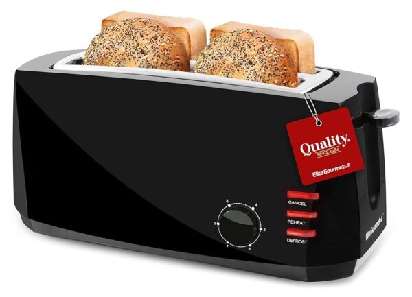 Elite Gourmet ECT4829B Long Slot 4 Slice Toaster, 6 Toast Settings Toaster Defrost, Reheat, Cancel Functions, Slide Out Crumb Tray, Extra Wide Slots for Bagels Waffles, Black Elite Gourmet ECT4829B Long Slot 4 Slice Toaster, 6 Toast Settings Toaster Defrost, Reheat, Cancel Functions, Slide Out Crumb Tray, Extra Wide Slots for Bagels Waffles, Black