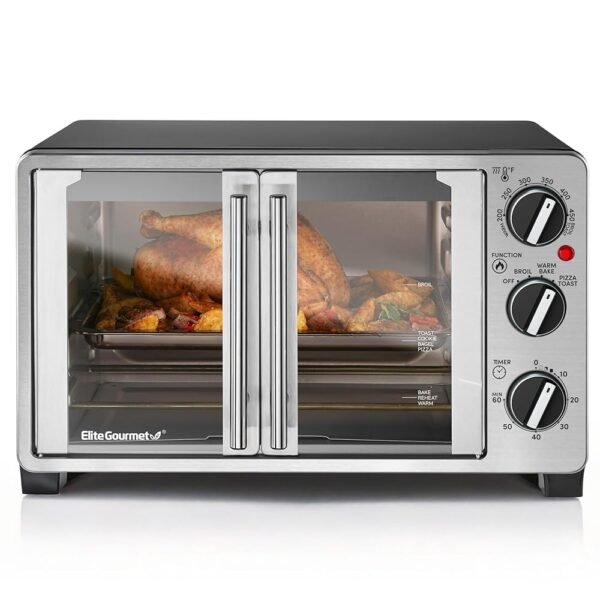 Elite Gourmet ETO2530M Double French Door Countertop Toaster Oven, Bake, Broil, Toast, Keep Warm, Fits 12" pizza, 25L capacity, Stainless Steel & Black Elite Gourmet ETO2530M Double French Door Countertop Toaster Oven, Bake, Broil, Toast, Keep Warm, Fits 12" pizza, 25L capacity, Stainless Steel & Black