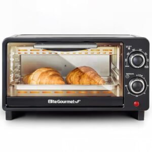 Elite Gourmet ETO490 9L/4 Slice Countertop Toaster Oven with 30-Minute Timer, Adjustable Temperature Control, Includes Baking Pan and Wire Rack, Bake, Broil, Toast, Black Elite Gourmet ETO490 9L/4 Slice Countertop Toaster Oven with 30-Minute Timer, Adjustable Temperature Control, Includes Baking Pan and Wire Rack, Bake, Broil, Toast, Black