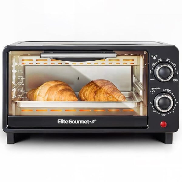 Elite Gourmet ETO490 9L/4 Slice Countertop Toaster Oven with 30-Minute Timer, Adjustable Temperature Control, Includes Baking Pan and Wire Rack, Bake, Broil, Toast, Black Elite Gourmet ETO490 9L/4 Slice Countertop Toaster Oven with 30-Minute Timer, Adjustable Temperature Control, Includes Baking Pan and Wire Rack, Bake, Broil, Toast, Black