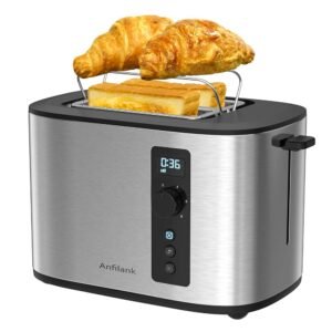 Extra Wide Slot 2-Slice Toaster with Digital Countdown Timer, Stainless Steel, 6 Browning Settings, Built-in Warming Rack, Cancel/Bagel/Defrost Functions Extra Wide Slot 2-Slice Toaster with Digital Countdown Timer, Stainless Steel, 6 Browning Settings, Built-in Warming Rack, Cancel/Bagel/Defrost Functions