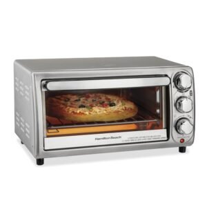 Hamilton Beach 31143 4-Slice Toaster Oven with 5 Cooking Modes (Bake, Broil, Keep Warm Toast & Bagel) with Stay On & Auto Shutoff, 2 Rack Positions, 1100 Watts and 3... Hamilton Beach 31143 4-Slice Toaster Oven with 5 Cooking Modes (Bake, Broil, Keep Warm Toast & Bagel) with Stay On & Auto Shutoff, 2 Rack Positions, 1100 Watts and 3...