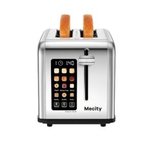 Mecity 2 Slice Toaster Touch Screen 1.5" Wide Slot, Stainless Steel Smart Bread Toaster for Bagel Muffin Waffle Gluten Free Breads, Timer, Defrost, Reheat, 120V 825W Mecity 2 Slice Toaster Touch Screen 1.5" Wide Slot, Stainless Steel Smart Bread Toaster for Bagel Muffin Waffle Gluten Free Breads, Timer, Defrost, Reheat, 120V 825W