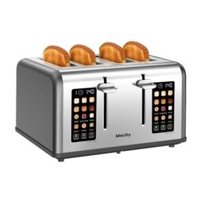Mecity 4 Slice Toaster with Touch Screen Control, 4 Wide Slots, Stainless Steel Smart Bread Toaster for Bagels, Muffins, Waffles, Dual Control Panel, Timer, Defrost, Reheat,... Mecity 4 Slice Toaster with Touch Screen Control, 4 Wide Slots, Stainless Steel Smart Bread Toaster for Bagels, Muffins, Waffles, Dual Control Panel, Timer, Defrost, Reheat,...