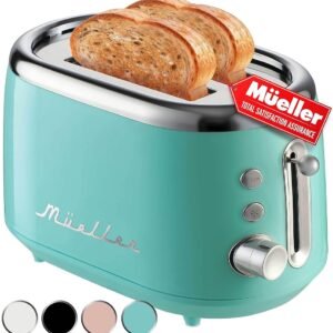 Mueller Retro Toaster 2 Slice with 7 Browning Levels and 3 Functions: Reheat, Defrost & Cancel, Stainless Steel Features, Removable Crumb Tray, Under Base Cord Storage, Turquoise Mueller Retro Toaster 2 Slice with 7 Browning Levels and 3 Functions: Reheat, Defrost & Cancel, Stainless Steel Features, Removable Crumb Tray, Under Base Cord Storage, Turquoise
