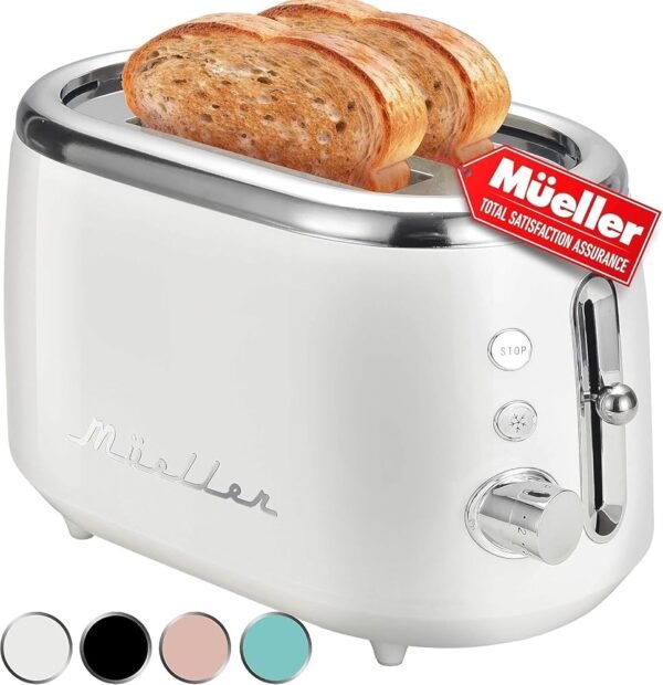 MÜELLERHOME Retro Toaster 2 Slice, 7 Browning Levels, 3 Functions (Reheat, Defrost, Cancel), Removable Crumb Tray, Under Base Cord Storage, White Toaster Kitchen Appliances MÜELLERHOME Retro Toaster 2 Slice, 7 Browning Levels, 3 Functions (Reheat, Defrost, Cancel), Removable Crumb Tray, Under Base Cord Storage, White Toaster Kitchen Appliances