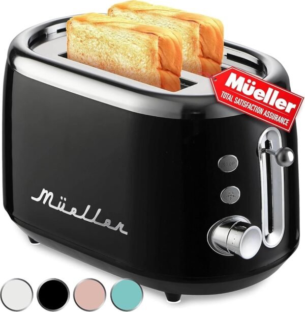 MÜELLERHOME RetroMod 2 Slice Toaster, Retro Looks with Upgraded Advanced Components, 7 Browning Levels, 3 Functions (Reheat, Defrost, Cancel), Removable Crumb Tray, Under Base... MÜELLERHOME RetroMod 2 Slice Toaster, Retro Looks with Upgraded Advanced Components, 7 Browning Levels, 3 Functions (Reheat, Defrost, Cancel), Removable Crumb Tray, Under Base...