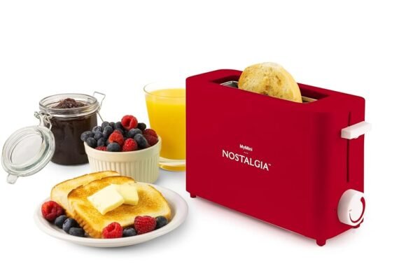 Nostalgia MyMini Single Slice Toaster | 1.25" Wide Slot, Portion Control, Compact Design, Adjustable Temperature, Cancel, Defrost, and Bagel Button | Removable Crumb Tray | Red Nostalgia MyMini Single Slice Toaster | 1.25" Wide Slot, Portion Control, Compact Design, Adjustable Temperature, Cancel, Defrost, and Bagel Button | Removable Crumb Tray | Red
