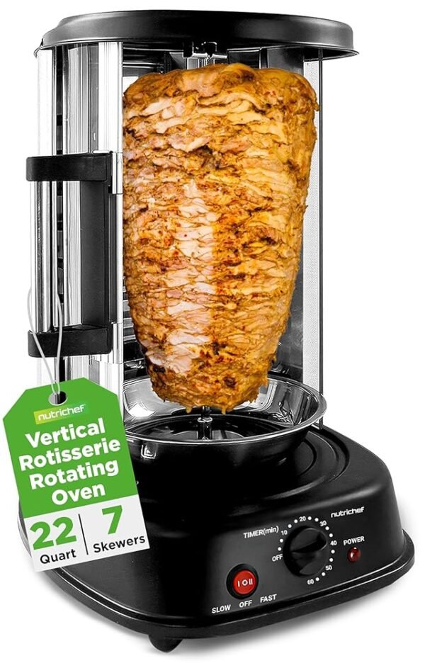 NutriChef Vertical Rotating Turkey & Shawarma Oven | Rotisserie, Shawarma, & Kebab Machine | Stain-Resistant, Energy-Efficient | Heat-Resistant Door | Includes Kebab Rack & 7... NutriChef Vertical Rotating Turkey & Shawarma Oven | Rotisserie, Shawarma, & Kebab Machine | Stain-Resistant, Energy-Efficient | Heat-Resistant Door | Includes Kebab Rack & 7...
