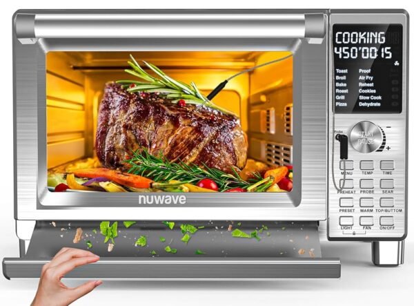 Nuwave Bravo XL Pro Air Fryer Toaster Oven, Improved 100% Super Convection, Quicker & Crispier Results, 100 Presets, Multi-Layer Even Cooking, 50-500F, Smart Probe, PFAS Free,... Nuwave Bravo XL Pro Air Fryer Toaster Oven, Improved 100% Super Convection, Quicker & Crispier Results, 100 Presets, Multi-Layer Even Cooking, 50-500F, Smart Probe, PFAS Free,...