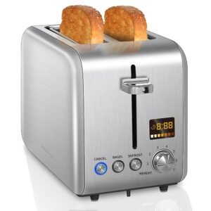 SEEDEEM 2 Slice Toaster - Stainless Steel With Color LCD Display, 7 Bread Shade Settings, 1.4'' Wide Slots, Bagel/Defrost/Reheat Functions, Removable Crumb Tray, 900W, Silver... SEEDEEM 2 Slice Toaster - Stainless Steel With Color LCD Display, 7 Bread Shade Settings, 1.4'' Wide Slots, Bagel/Defrost/Reheat Functions, Removable Crumb Tray, 900W, Silver...