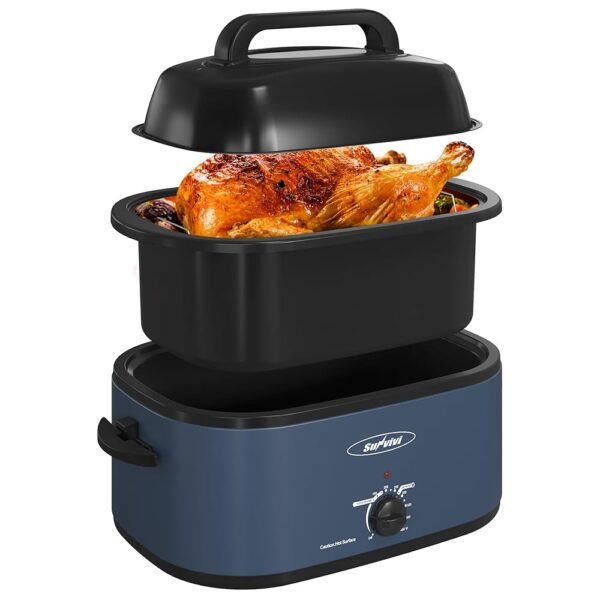 Sunvivi 26 Quart Electric Roaster Oven Turkey Roaster with Lid Electric Roasters with Removable Pan Large Roaster,Visible & Self-basting Lid, Fast Heating & Thaw/warming... Sunvivi 26 Quart Electric Roaster Oven Turkey Roaster with Lid Electric Roasters with Removable Pan Large Roaster,Visible & Self-basting Lid, Fast Heating & Thaw/warming...