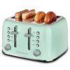 Toaster 4 Slice Retro Stainless Steel with Extra Wide Slots Bagel, Defrost, Reheat Function, Dual Independent Control Panel, Removable Crumb Tray, 6 Browning Levels, Aqua Green Toaster 4 Slice Retro Stainless Steel with Extra Wide Slots Bagel, Defrost, Reheat Function, Dual Independent Control Panel, Removable Crumb Tray, 6 Browning Levels, Aqua Green