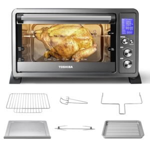 TOSHIBA AC25CEW-BS Large 6-Slice Convection Toaster Oven Countertop, 10-In-One with Toast, Pizza and Rotisserie, 1500W, Black Stainless Steel, Includes 6 Accessories TOSHIBA AC25CEW-BS Large 6-Slice Convection Toaster Oven Countertop, 10-In-One with Toast, Pizza and Rotisserie, 1500W, Black Stainless Steel, Includes 6 Accessories