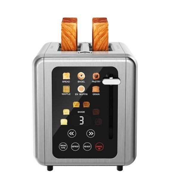 Touch screen Toasters 2 slice, Stainless Steel Digital Timer Toaster with Sound Function, 6 Bread Types & 6 Shade Settings, Smart Extra Wide Slots Toaster with Bagel, Defrost...