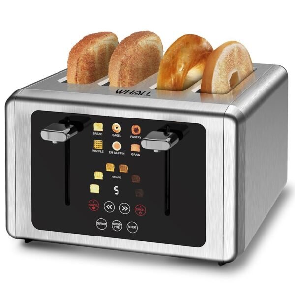 whall 4 Slice Touch Screen Toaster, Stainless Steel Toasters Digital Timer, Dual Control Panel Toasters,6 Shade Settings&6 Bread Types, Smart Wide Slots, Bagel, Cancel,... whall 4 Slice Touch Screen Toaster, Stainless Steel Toasters Digital Timer, Dual Control Panel Toasters,6 Shade Settings&6 Bread Types, Smart Wide Slots, Bagel, Cancel,...